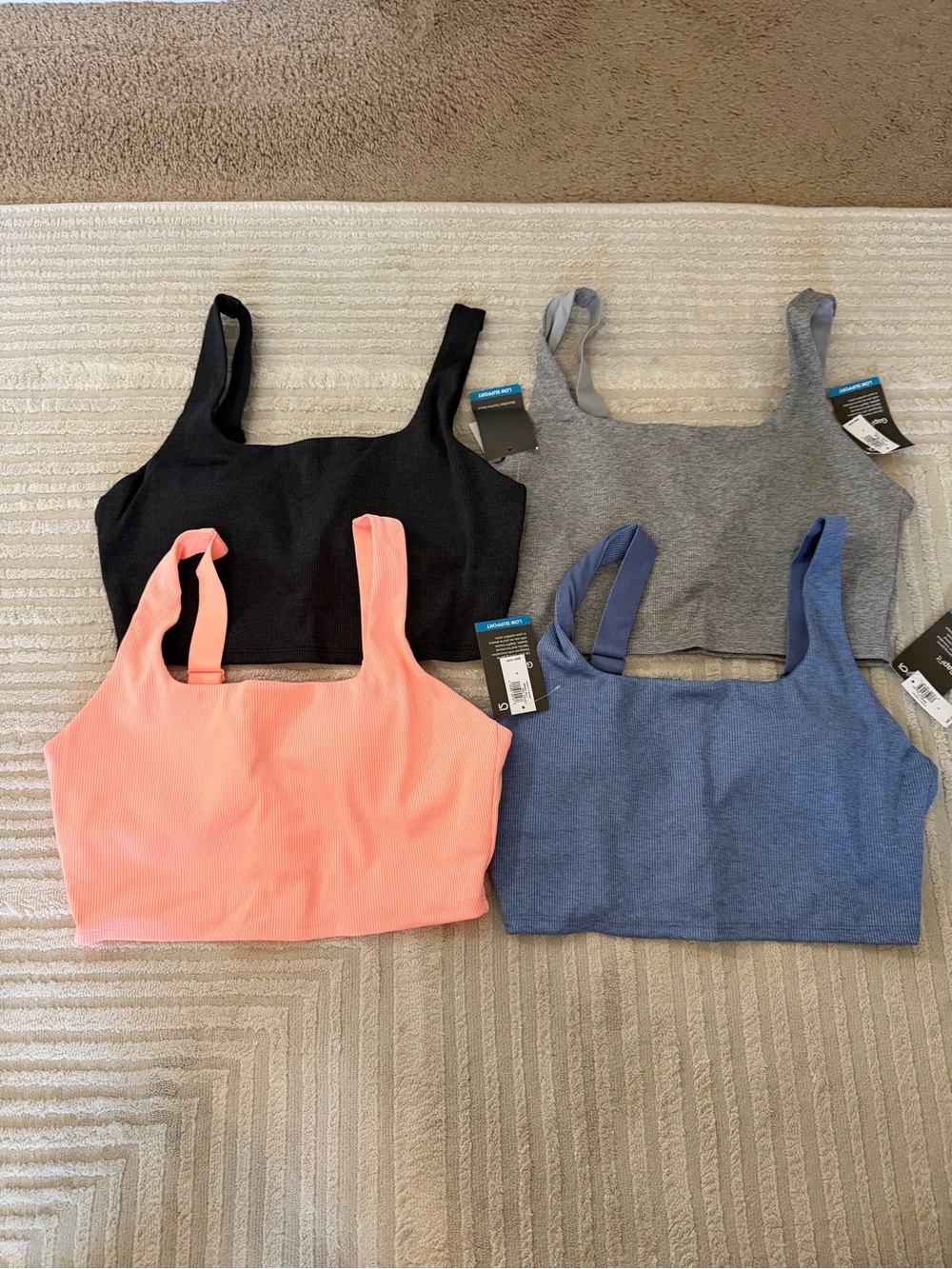 Gait Everyday Ribbed Scoop Sports Bra - Black, Heather Gray, Coral & Blue